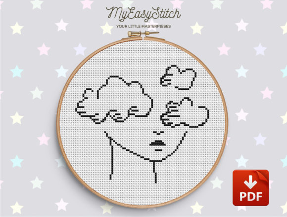 Evaluating the Face Outline Clouds Cross Stitch Pattern