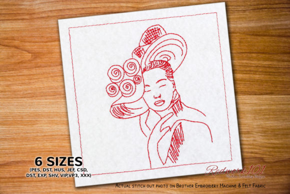 Woman with Floral Hat: A Redwork Embroidery Design Review